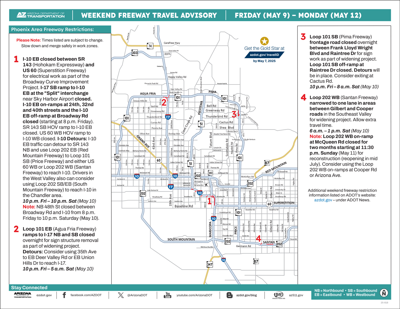 Az Road Closures Map Weekend Freeway Travel Advisory | Adot