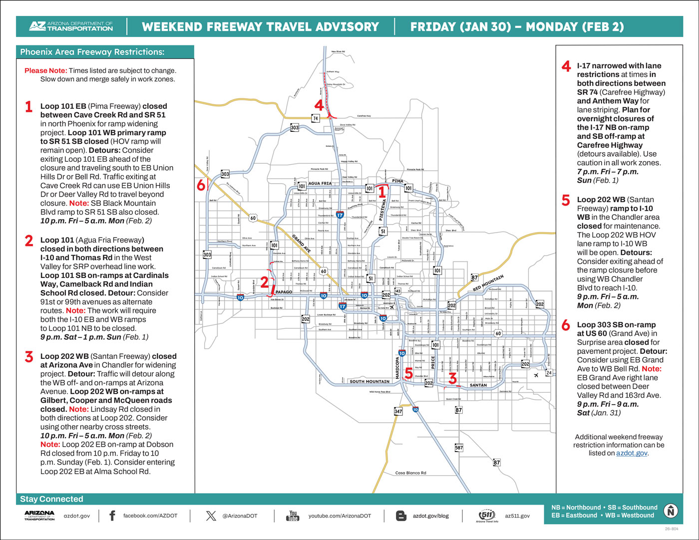 ADOT Weekend Freeway Travel Advisory Map