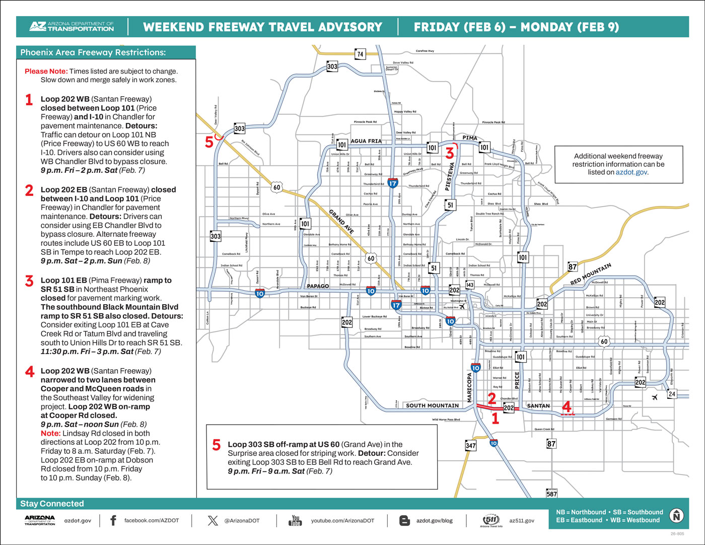 ADOT Weekend Freeway Travel Advisory Map