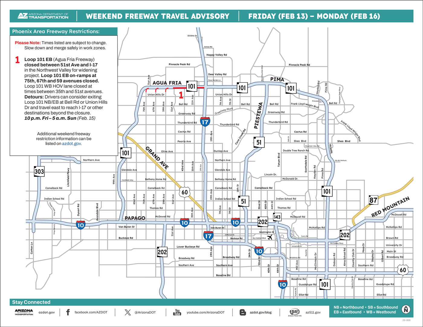 ADOT Weekend Freeway Travel Advisory Map