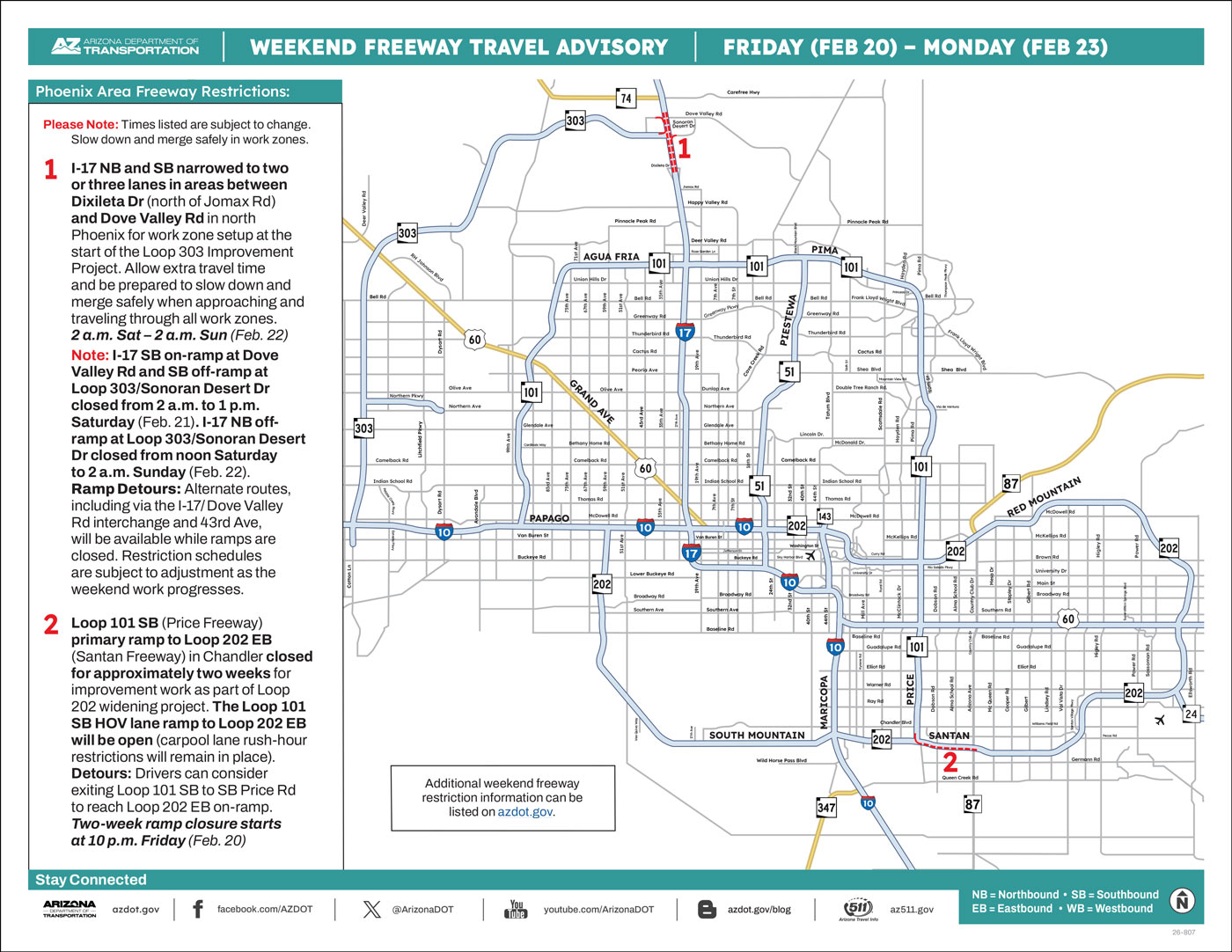ADOT Weekend Freeway Travel Advisory Map
