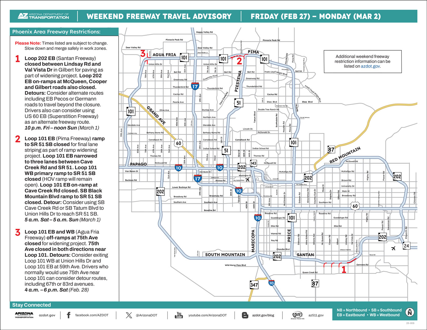 ADOT Weekend Freeway Travel Advisory Map
