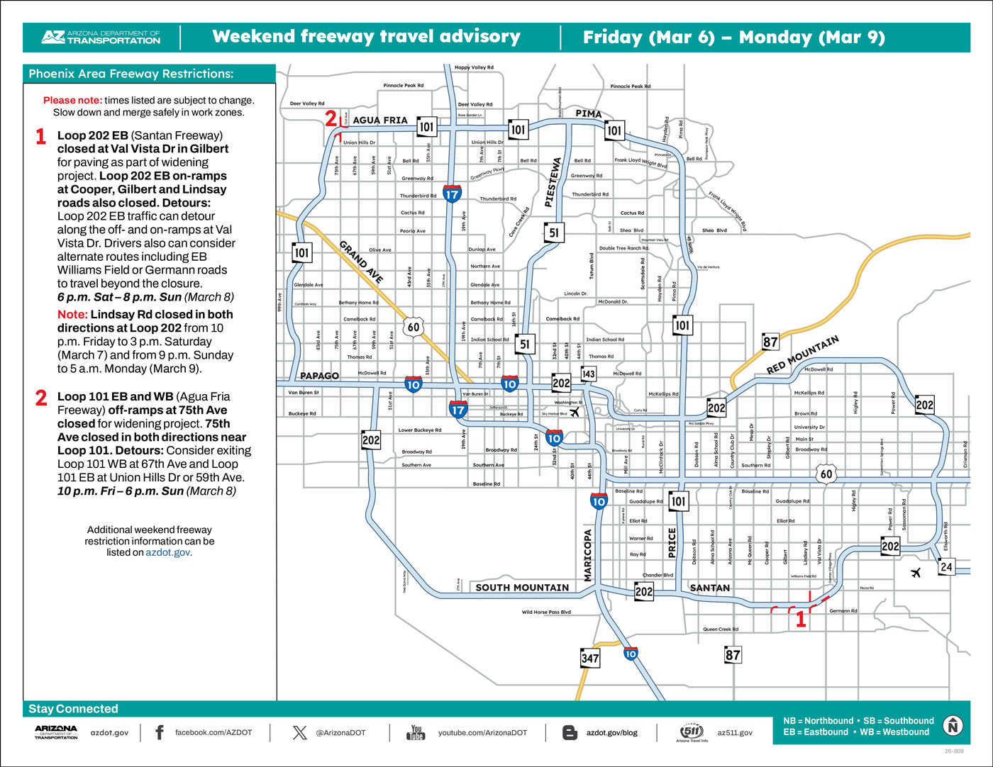 ADOT Weekend Freeway Travel Advisory Map