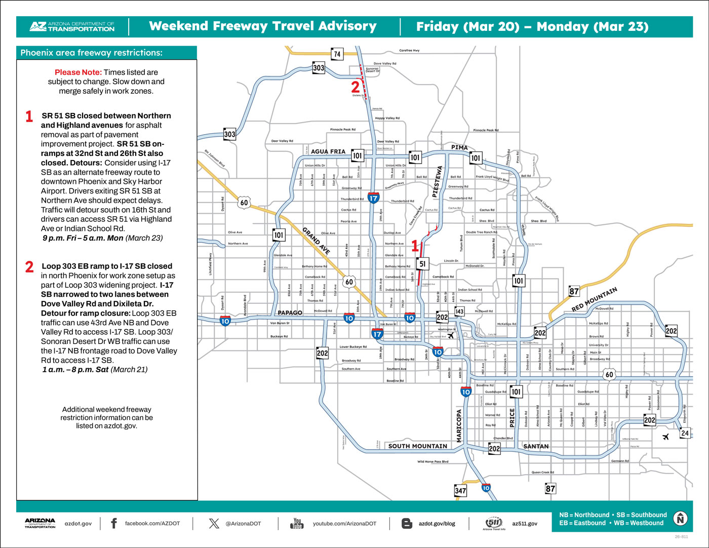 ADOT Weekend Freeway Travel Advisory Map