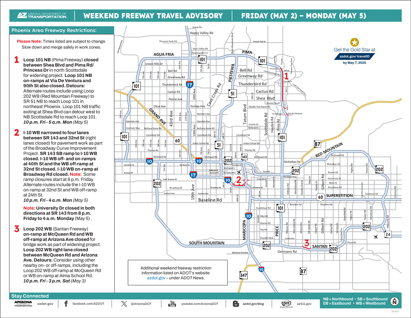 ADOT Weekend Freeway Travel Advisory Map