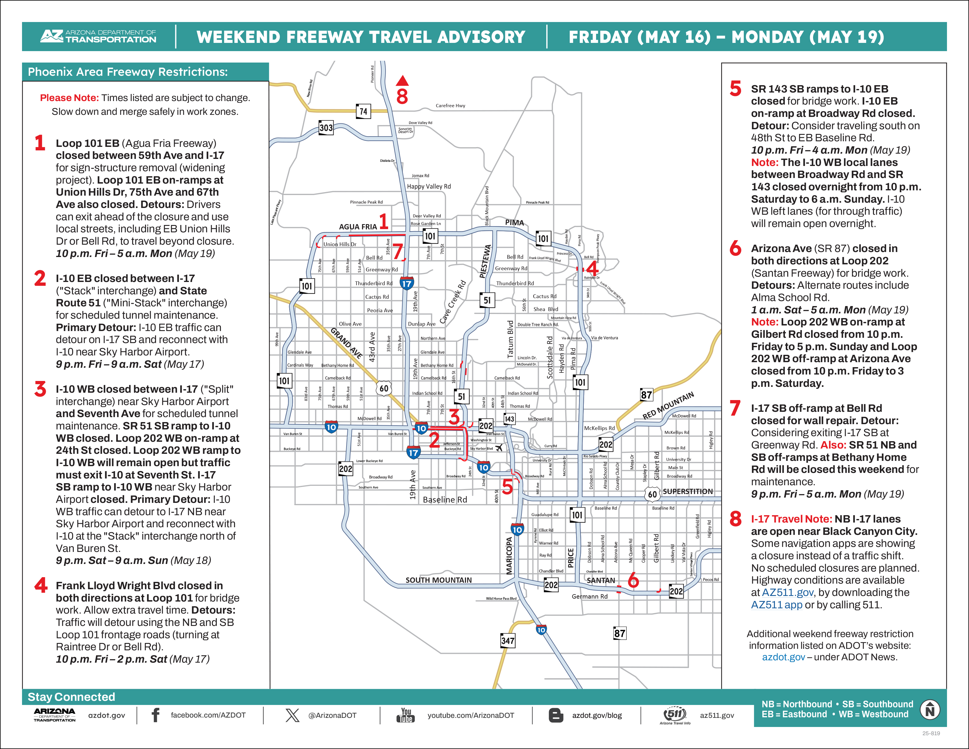 ADOT Weekend Freeway Travel Advisory Map