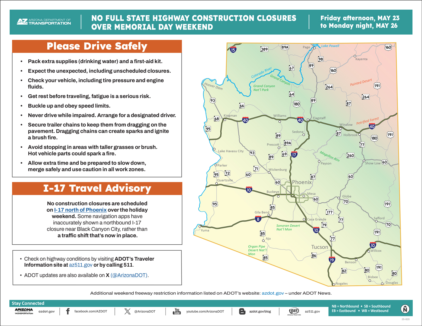 ADOT Weekend Freeway Travel Advisory Map