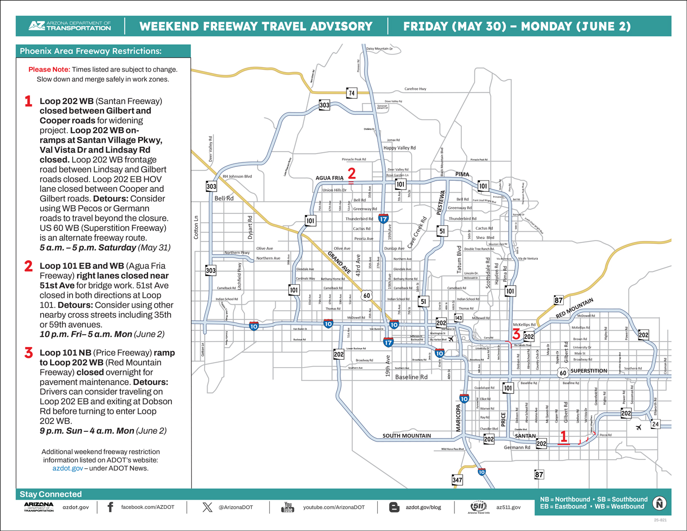 ADOT Weekend Freeway Travel Advisory Map