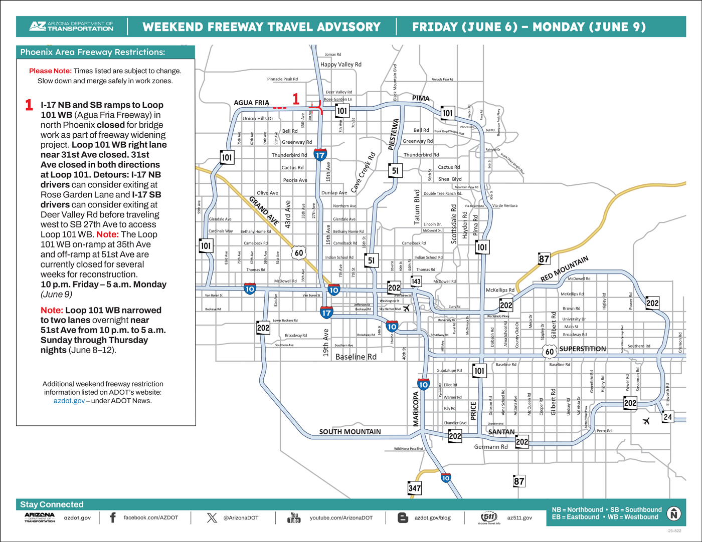 ADOT Weekend Freeway Travel Advisory Map