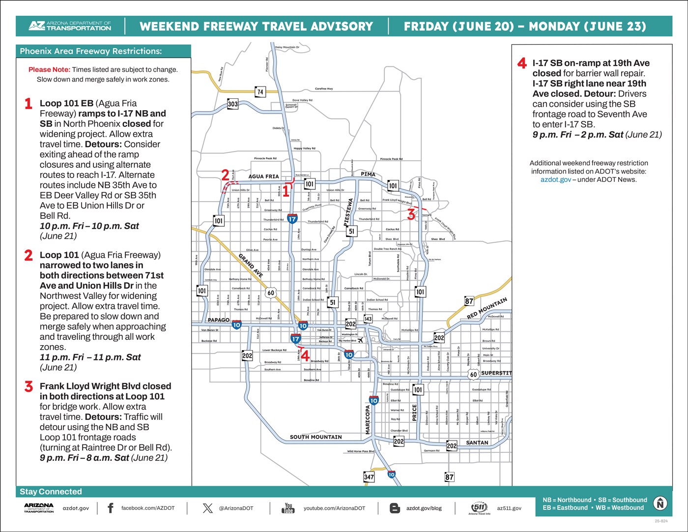 ADOT Weekend Freeway Travel Advisory Map