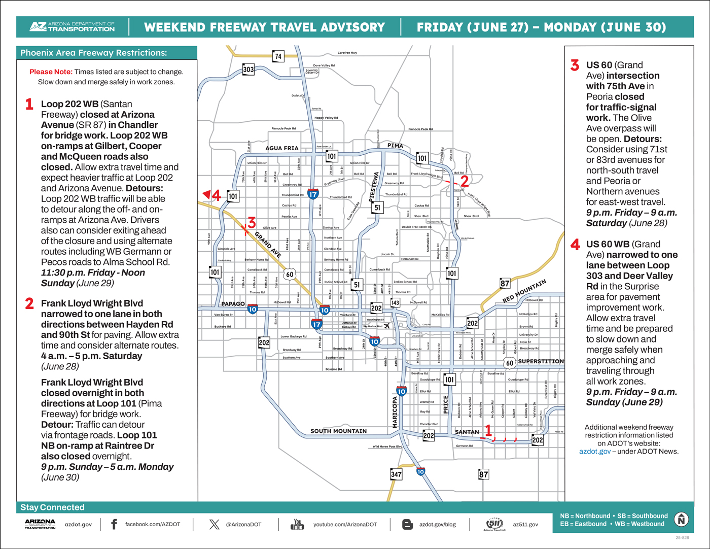 ADOT Weekend Freeway Travel Advisory Map