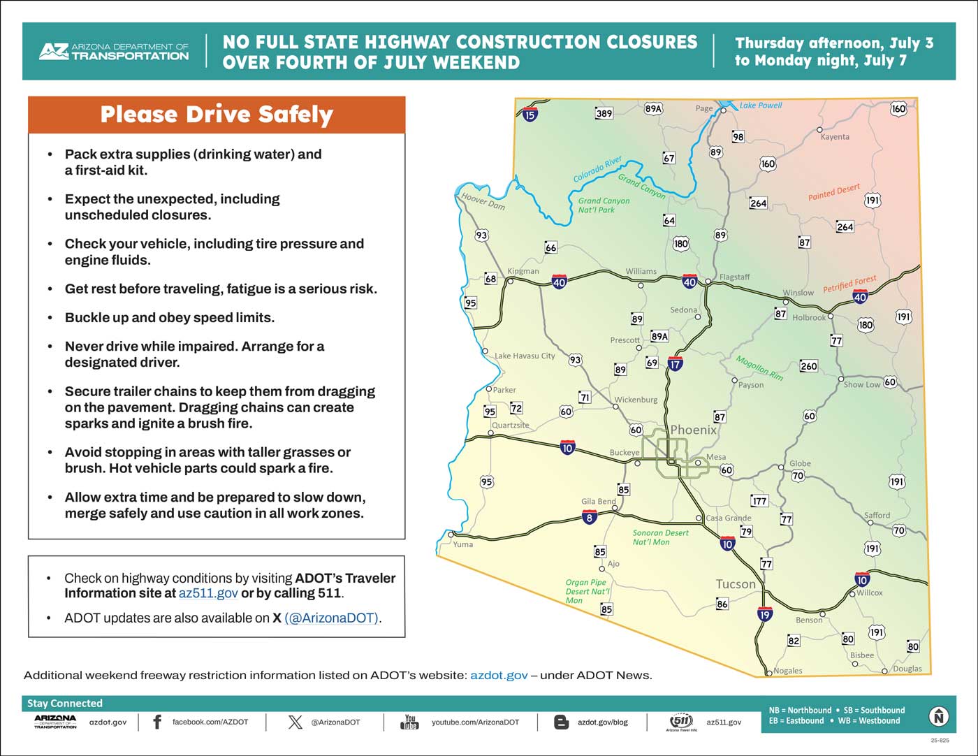 ADOT Weekend Freeway Travel Advisory Map