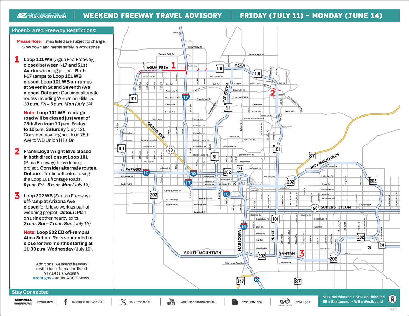ADOT Weekend Freeway Travel Advisory Map