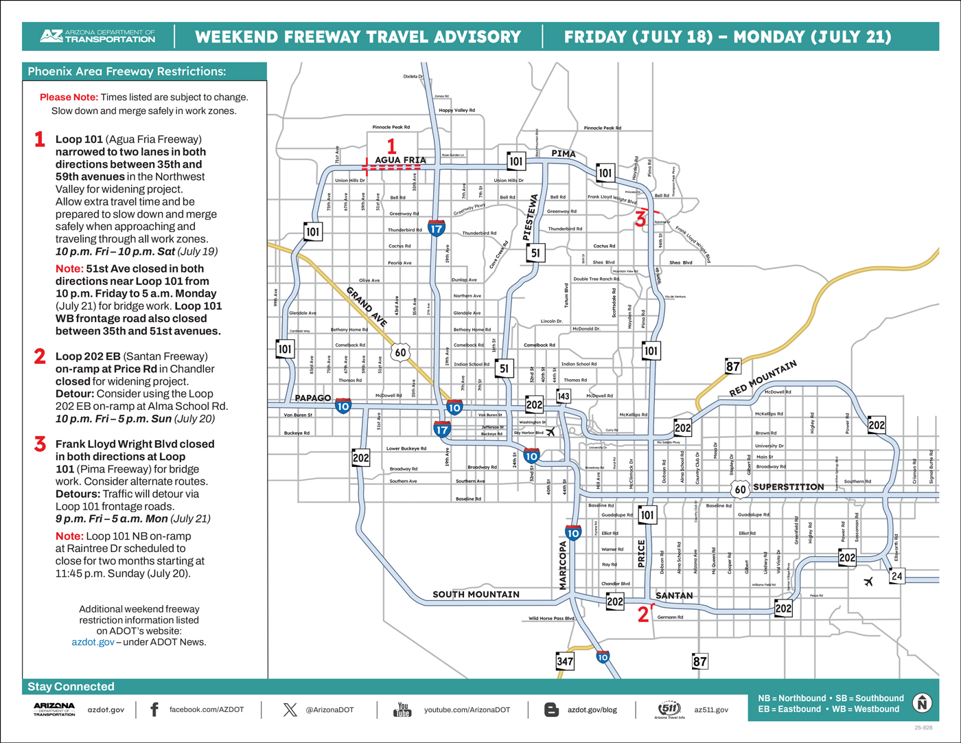 ADOT Weekend Freeway Travel Advisory Map