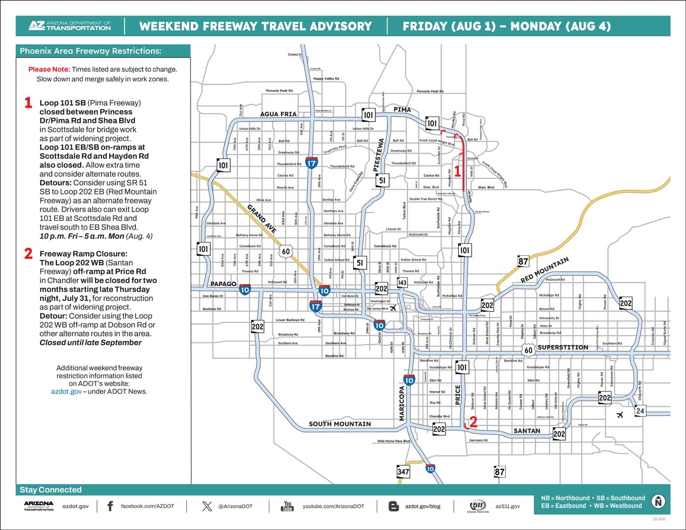 ADOT Weekend Freeway Travel Advisory Map