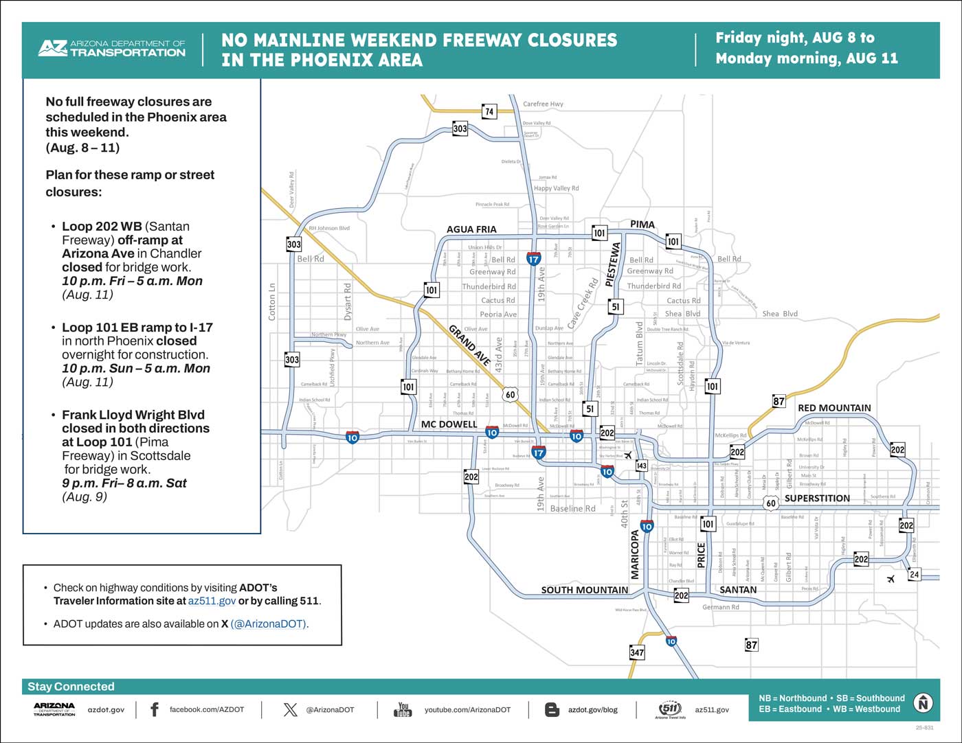ADOT Weekend Freeway Travel Advisory Map