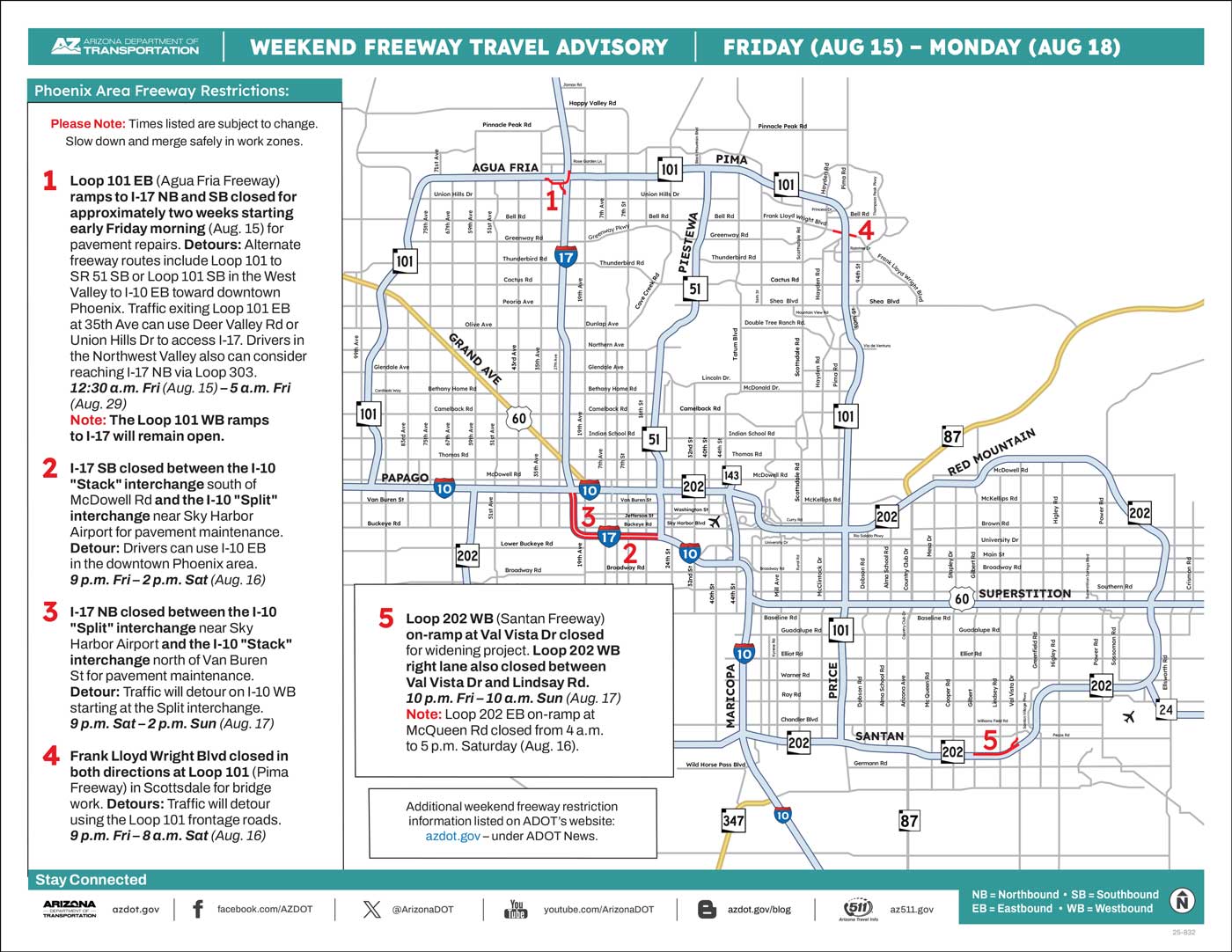 ADOT Weekend Freeway Travel Advisory Map