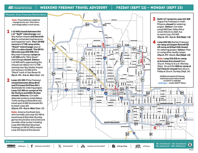 ADOT Weekend Freeway Travel Advisory Map