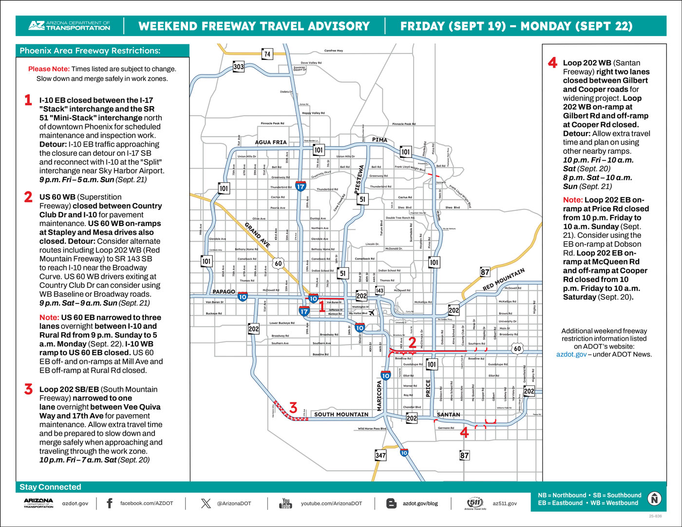 ADOT Weekend Freeway Travel Advisory Map