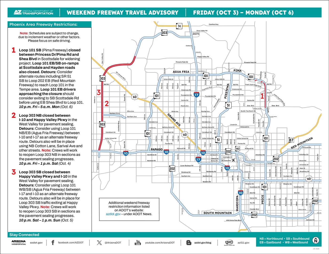 ADOT Weekend Freeway Travel Advisory Map