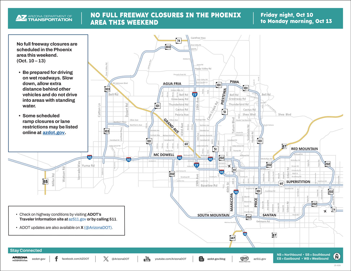 ADOT Weekend Freeway Travel Advisory Map