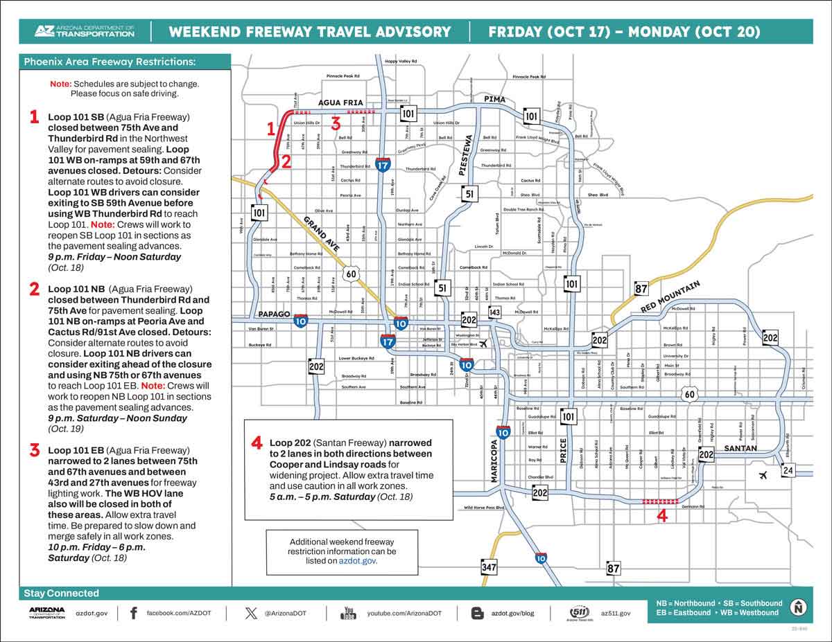 ADOT Weekend Freeway Travel Advisory Map
