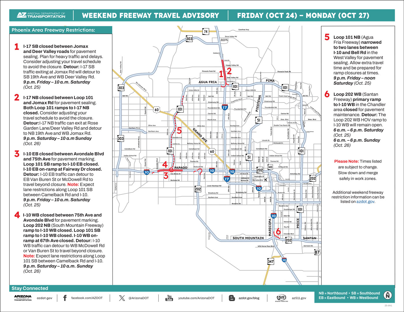 ADOT Weekend Freeway Travel Advisory Map