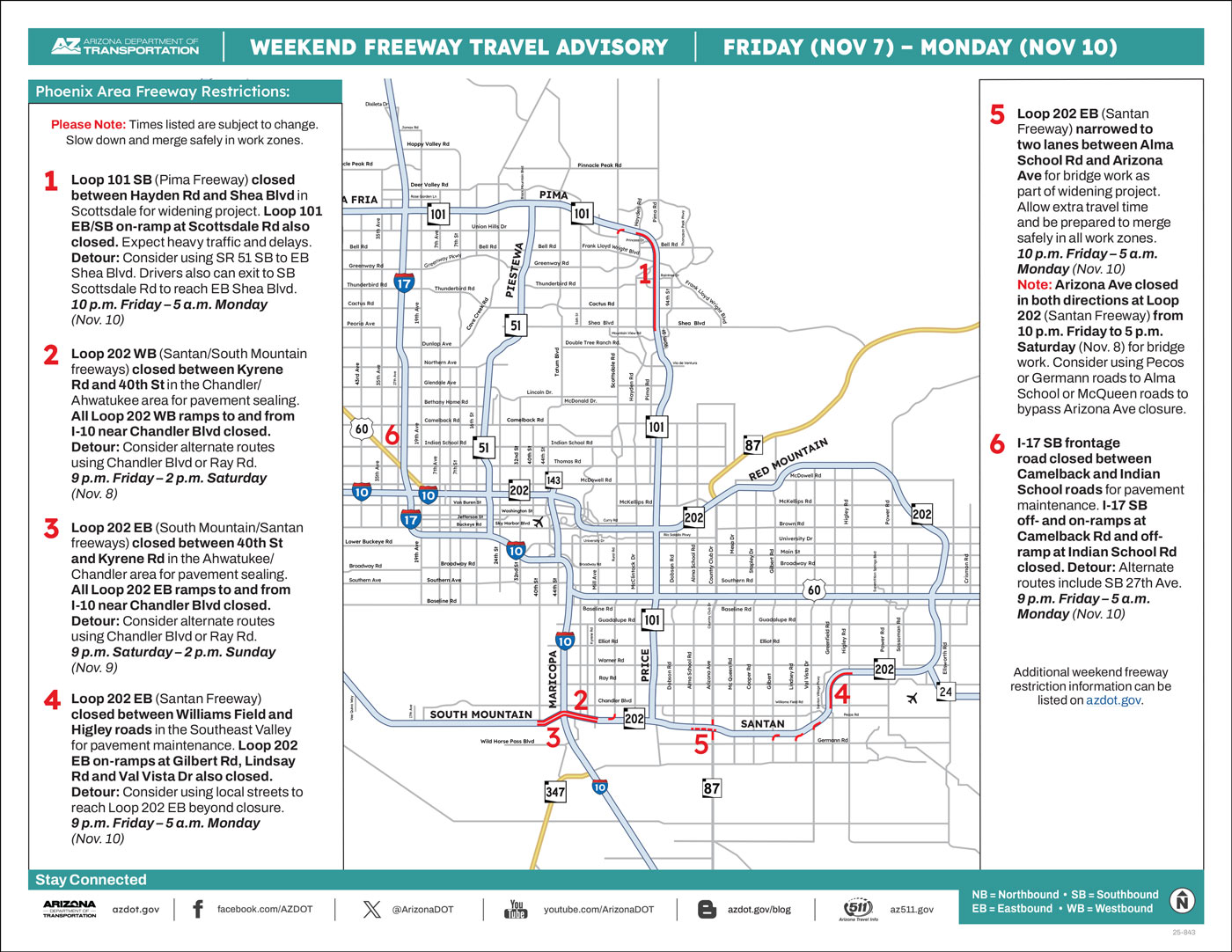 ADOT Weekend Freeway Travel Advisory Map