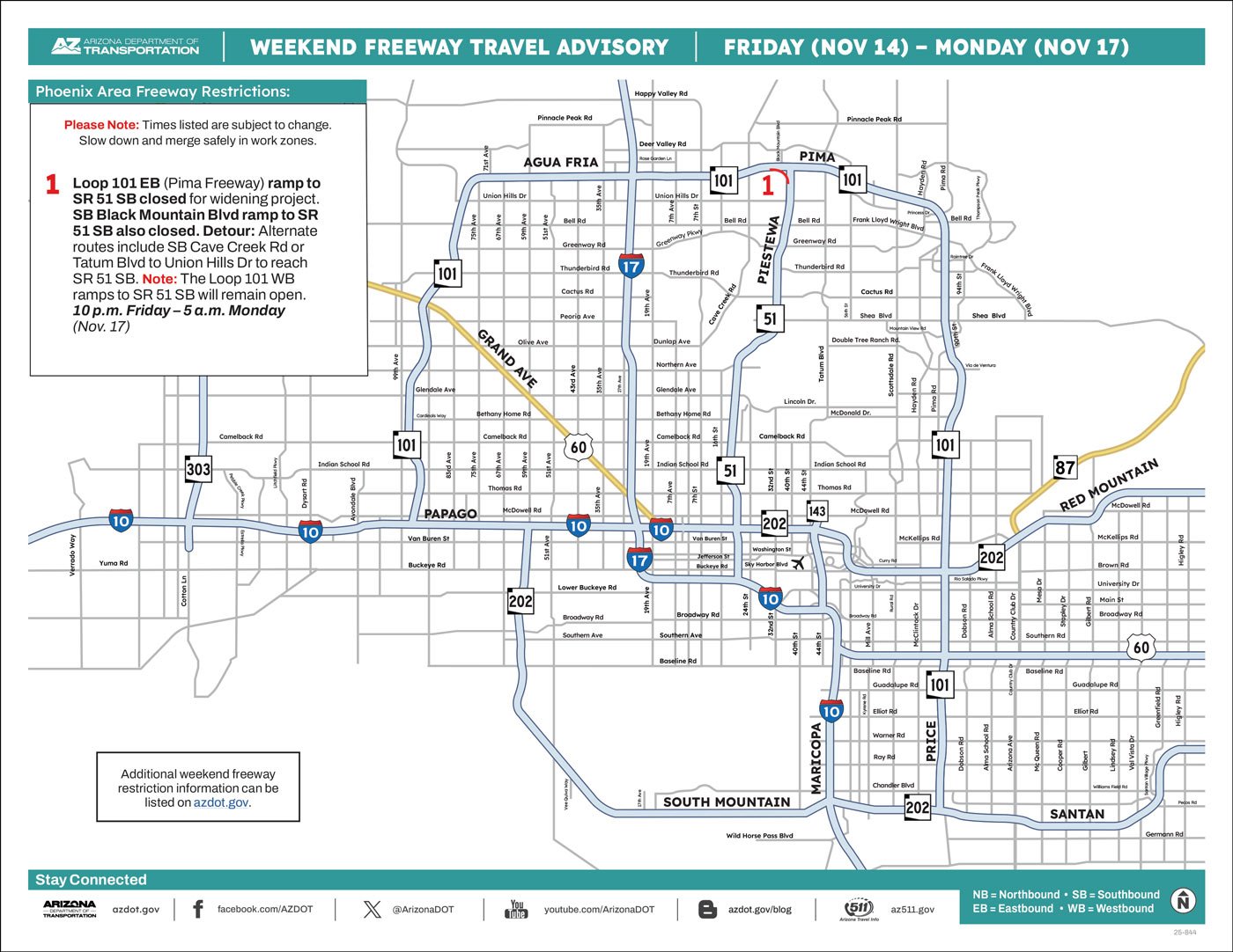 ADOT Weekend Freeway Travel Advisory Map