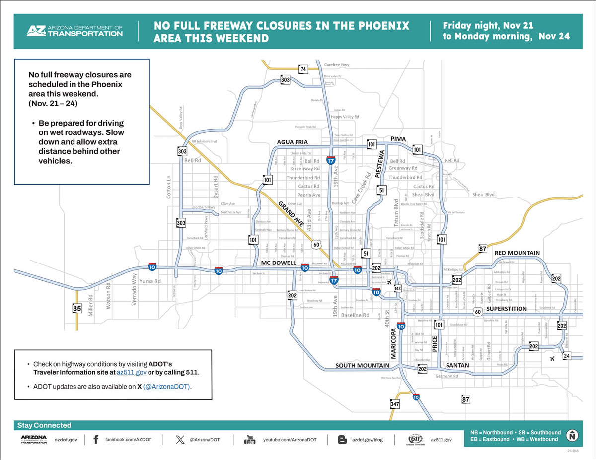 ADOT Weekend Freeway Travel Advisory Map