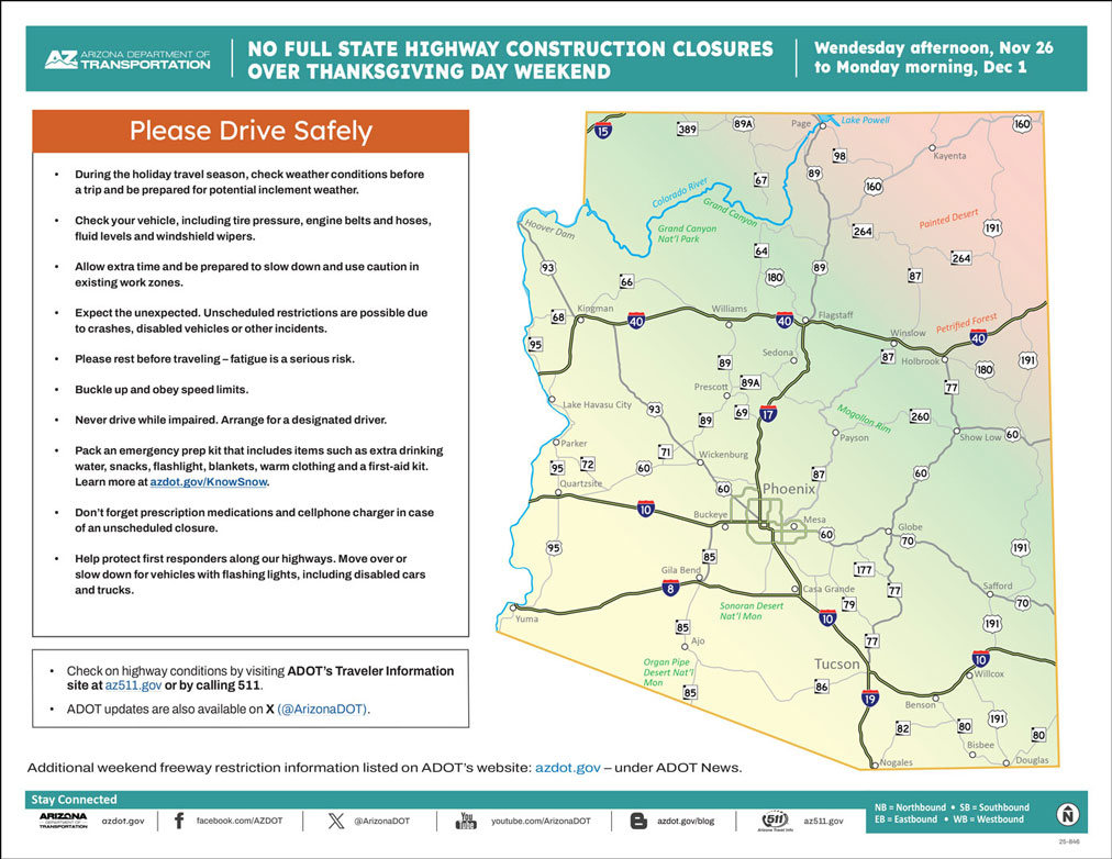 ADOT Weekend Freeway Travel Advisory Map