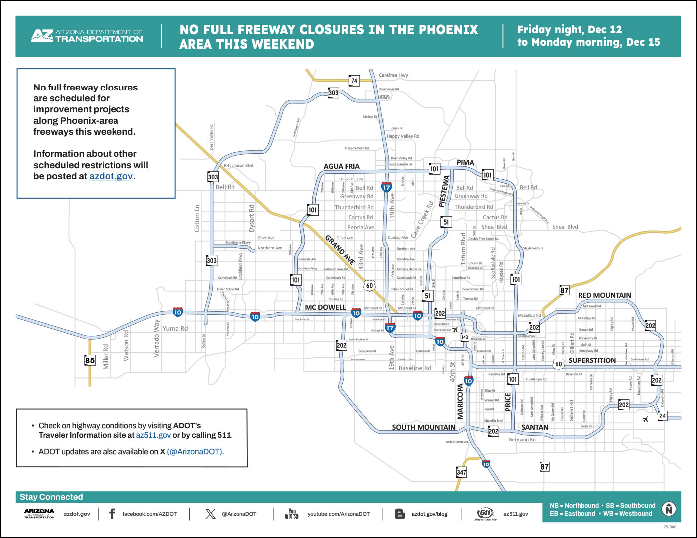 ADOT Weekend Freeway Travel Advisory Map