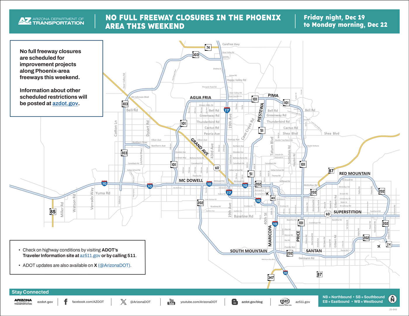 ADOT Weekend Freeway Travel Advisory Map