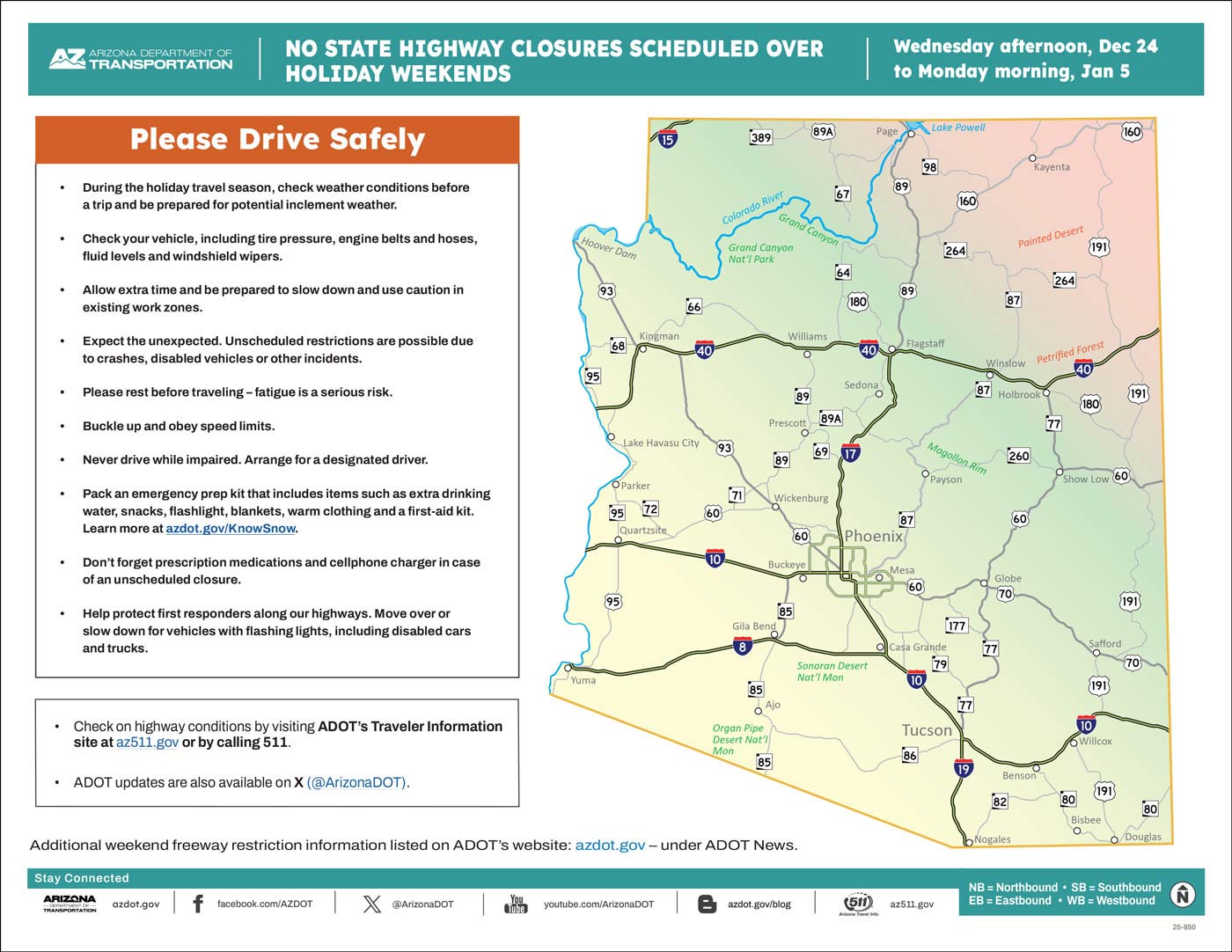 ADOT Weekend Freeway Travel Advisory Map