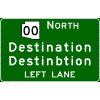 Overhead Directional - Route Shield(s) With One Cardinal Direction / 2 Destinations / Left Lane sign