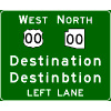 Overhead Directional - Cardinal Direction(s) / Route Shield(s) / 2 Destinations / Left Lane sign