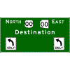 Combination Lane Use & Destination - Route Shield(s) + Optional Cardinal Direction / 1 Destination / Lane Use sign