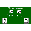 Combination Lane Use & Destination - Cardinal Direction(s) / Route Shield(s) / 1 Destination / Lane Use sign