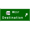 Exit Direction - (Optional Cardinal Direction{s}) + Route Shield(s) / 1 Destination + Diagonal Arrow sign
