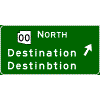 Exit Direction - (Optional Cardinal Direction{s}) + Route Shield(s) / 2 Destinations + Diagonal Arrow sign
