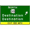 Exit Direction - Cardinal Direction(s) / Route Shield(s) / 2 Destinations + Diagonal Arrow / Exit Advisory Speed sign