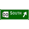 Exit Direction - (Optional Cardinal Direction{s}) + Route Shield(s) + Diagonal Arrow (No Destinations) sign