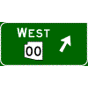 Exit Direction - Cardinal Direction(s) / Route Shield(s) + Diagonal Arrow (No Destinations) sign