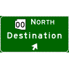 Exit Direction - (Optional Cardinal Direction{s}) + Route Shield(s) / 1 Destination / Exit Arrow(s) sign