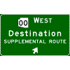 Exit Direction - (Optional Cardinal Direction{s}) + Route Shield(s) / 1 Destination / Supplemental Route / Exit Arrow(s) sign