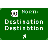 Exit Direction - (Optional Cardinal Direction{s}) + Route Shield(s) / 2 Destinations / Exit Arrow(s) sign
