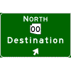 Exit Direction - Cardinal Direction(s) / Route Shield(s) / 1 Destination / Exit Arrow(s) sign