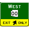 Exit Direction - Cardinal Direction(s) / Route Shield(s) (No Destinations) / Exit Arrow(s) In Yellow Exit Only Sub-Panel sign