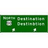 Exit Direction - (Cardinal Direction / Route Shield) + 2 Destinations / Exit Arrow(s) sign