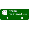Exit Direction - (Optional Cardinal Direction{s}) + Route Shield(s) + 1 Destination To Side / Exit Arrow(s) sign